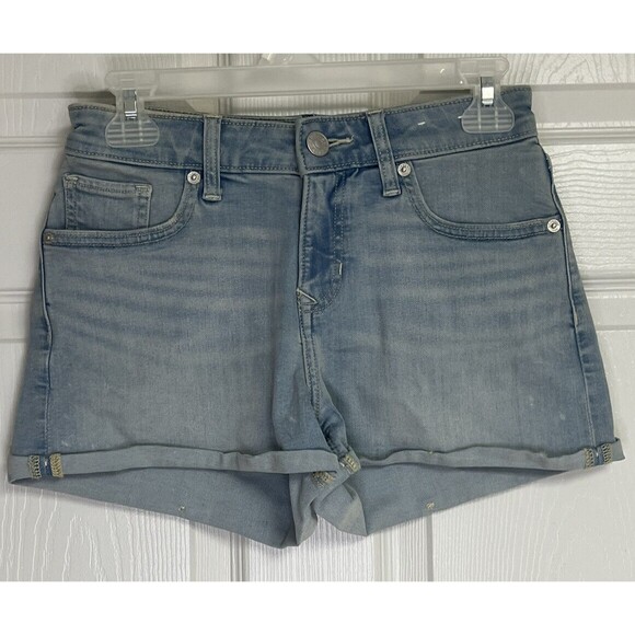 Express Booty Shorts Size 0 Blue Denim Shortie Relaxed Low Rise Stretch Womens - Picture 1 of 10